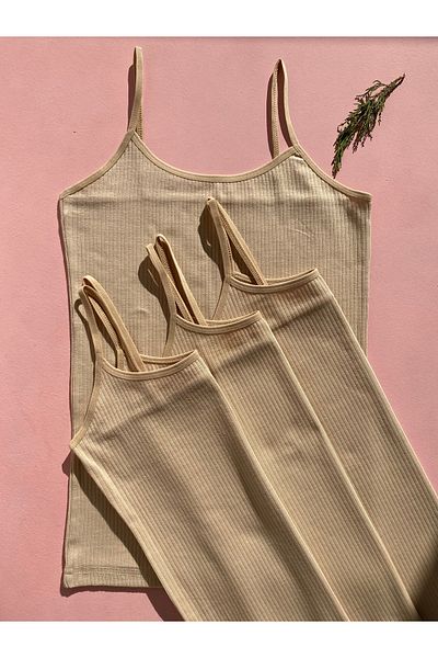 LEYNA BUTİK Corduroy, Cotton, Lycra, 4 Pieces (Skin) Women's Rope Strap Ribbed Undershirt