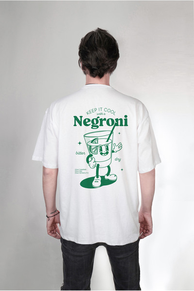 Darkia تي شيرت أبيض كبير الحجم بنمط كوكتيل Negroni - تي شيرت مزدوج الجوانب