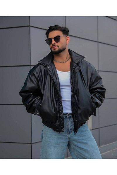 JESS PLUS Новосезонно мъжко кожено яке тип oversize