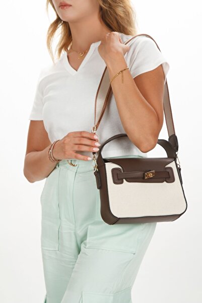 Newish Γυναικεία τσάντα χειρός και χιαστί σε καφέ καμβά