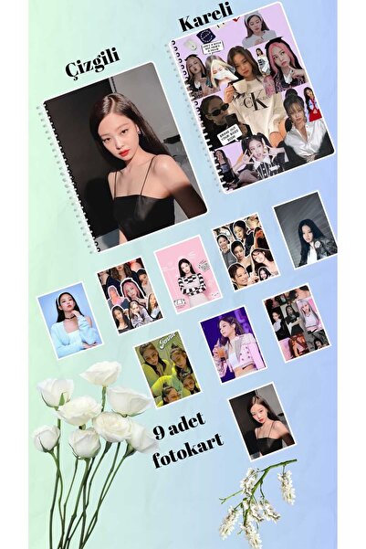 animeandyourworld jennie blackpink defter 2 adet  çizgili ve kareli + 9 adet ...
