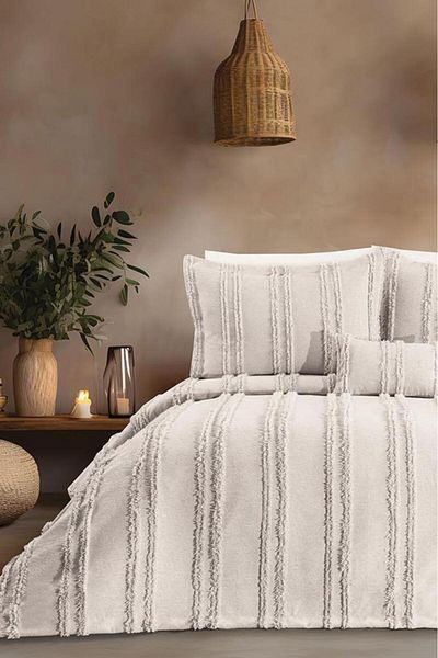 Çeyiz Diyarı Ways Chenille Cream Color Double Bedspread