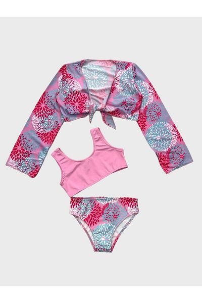 Fil Kids Pink Leaf Patterned Girl's Bikini Set