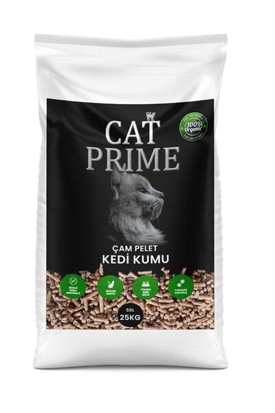CAT PRİME Kedi Kumu %100 Organik Çam Kokulu Çam Peleti 6 mm 50 lt (25kg)