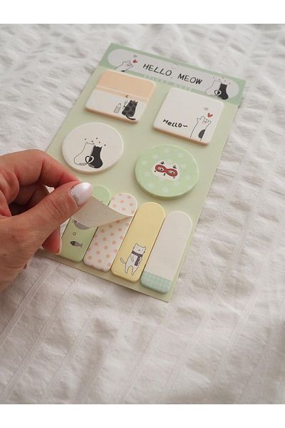 Planet Butik Green Cat Designed Post-it Set