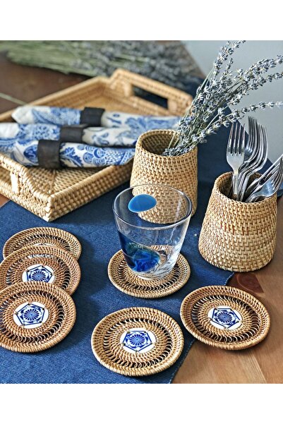 did homeware طقم قواعد أكواب هارمونيا راتان مكون من 12 قطعة