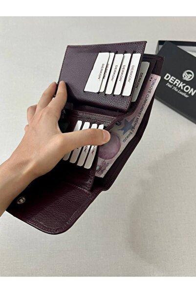 DERKON Portofel de dama din piele naturala de marime medie