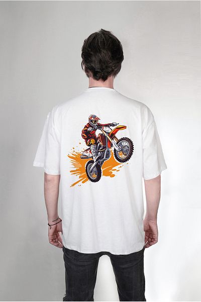 Darkia White Oversize Biker Printed Double Sided T-shirt