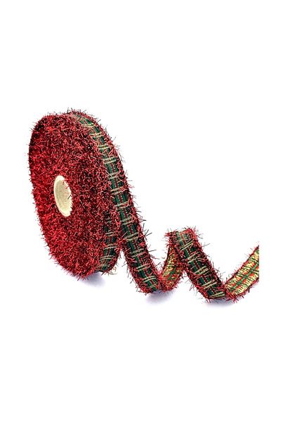 FANTASTIC KURDELE Red Fringed Woven Christmas Ribbon (16mm Width - 10m Length)