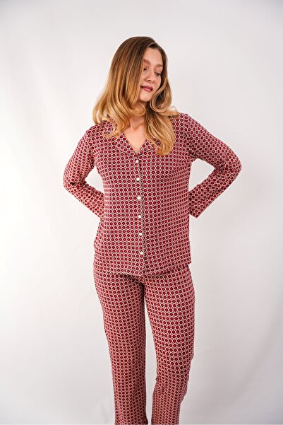 Butik Etnik Desenli Uzun Kollu Pijama Takımı