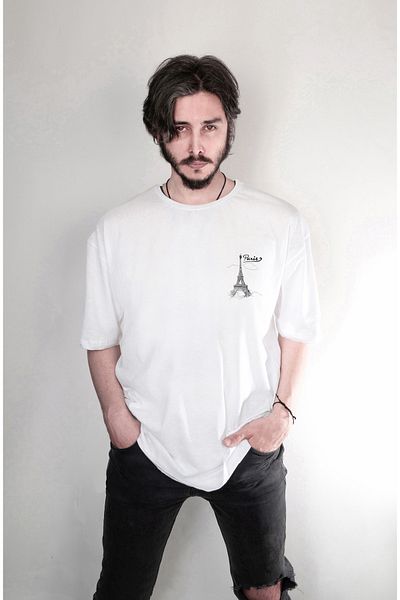 Darkia Paris Eiffel Tower Pattern - Oversize, Double Sided White T-shirt