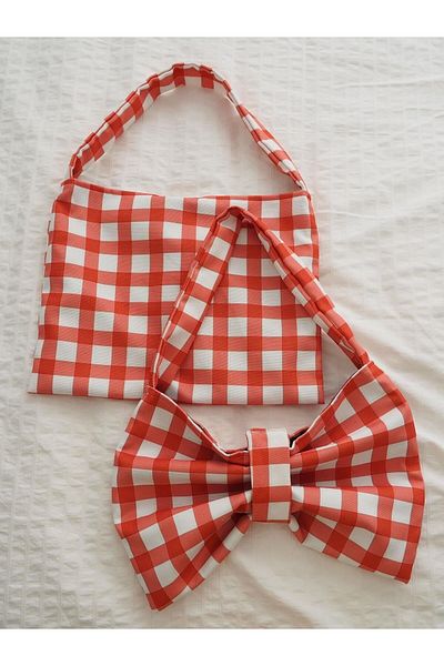 Planet Butik Red ChecKered Bag with Bow Design