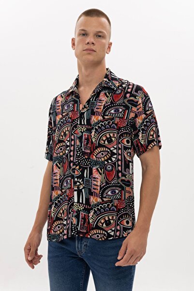 S-Ponder Men's Viscose Short Sleeve Shirt - Eye Pattern