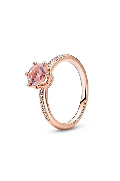 POSEİDONS JEWELLERY Şeffaf Işıltılı Taç Tektaş Yüzük Rose