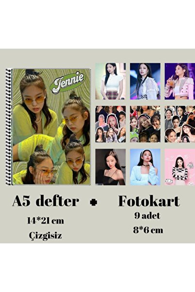 animeandyourworld Jennie blackpink Defter A5 boyutu + 9 adet fotokart seti