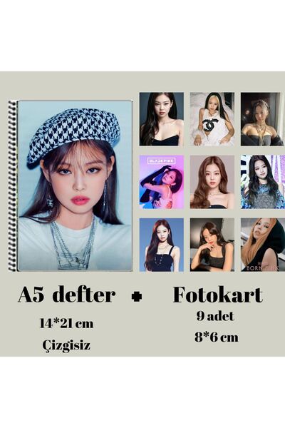 Genel Markalar Jennie blackpink Defter A5 boyutu + 9 adet fotokart seti