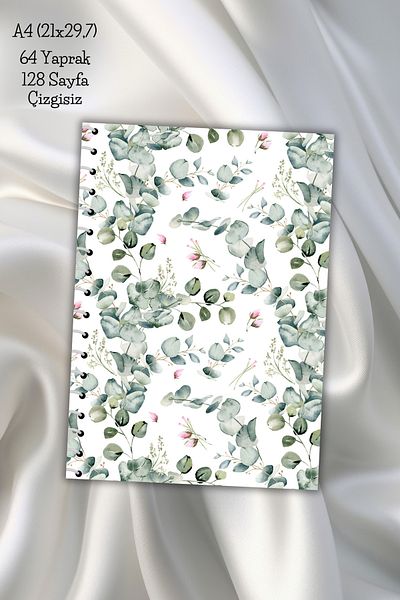 daily notebook دفتر ملاحظات مدرسي غير مبطن بالزهور مقاس A4 - 64 ورقة (21x29,7 سم)
