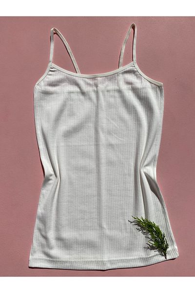 LEYNA BUTİK Corduroy, Cotton, Lycra, 4 Women's Rope Strap Ribbed Undershirt (2 BLACK - 2 ECRU)