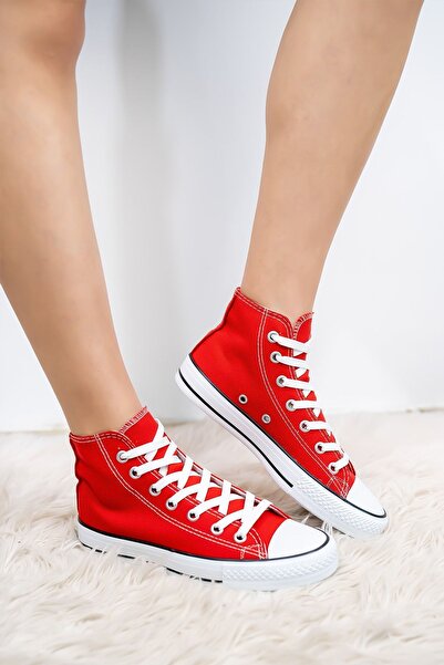 Shupe Unisex Kırmızı Boğazlı Model Keten Sneaker