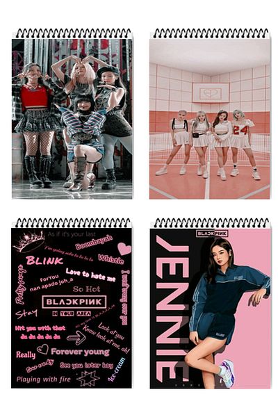 feroxby مجموعة Blackpink مكونة من 4 مفكرة غير مبطنة مقاس 14 × 10 سم و50 ورقة ذات غطاء صلب ومفكرة حلزونية