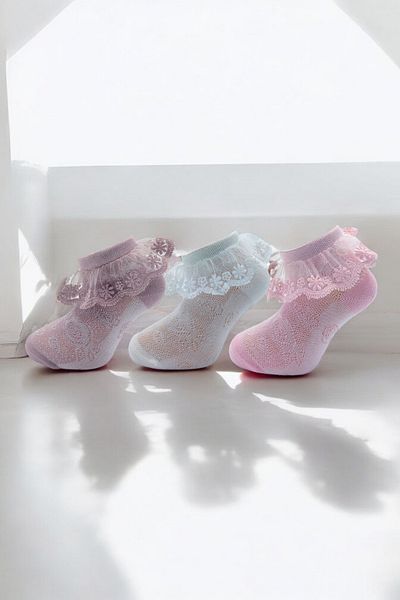 Ollero Set of 3 lacy Booties SocKs for Girls