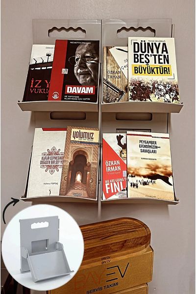 Bayev رف كتب ليون 6 قطع باللون الرمادي قابل للتكديس ورف ملفات مجلة الكتب - المدرسة والمؤسسات