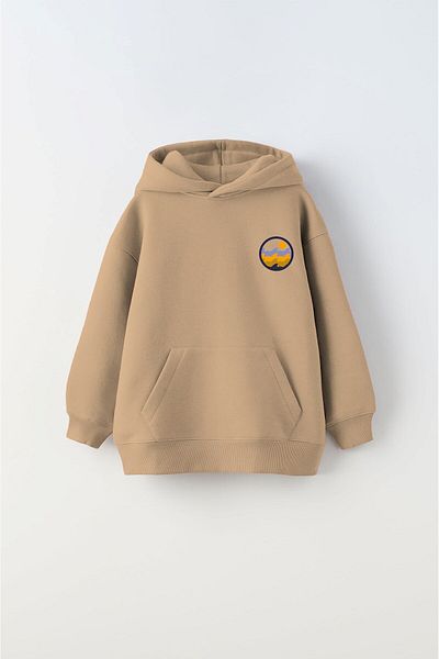 The Champ Clothing Hooded Fleece Rise And Enjoy Printed Beige Unisex Παιδική φούτερ με κουκούλα