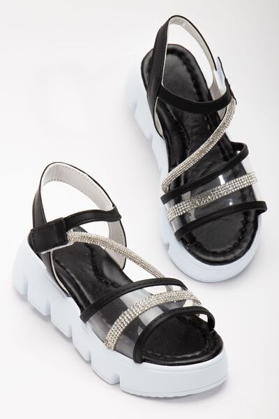 BDKButik صندل حجري بشريط فيلكرو بنعل عالٍ للفتيات