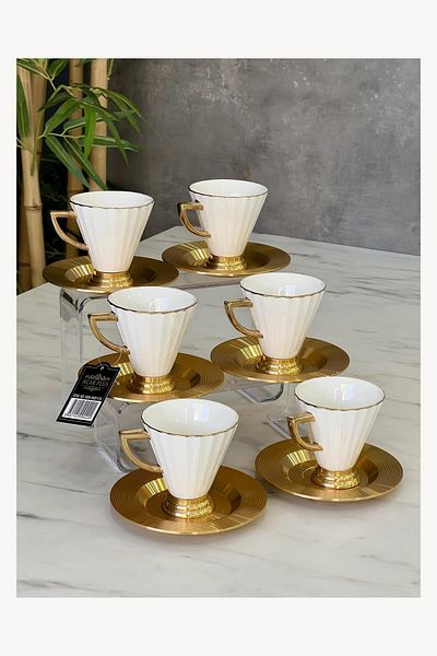 ACAR Alice White Retro 6-Piece Cup Set with Metal Legs
