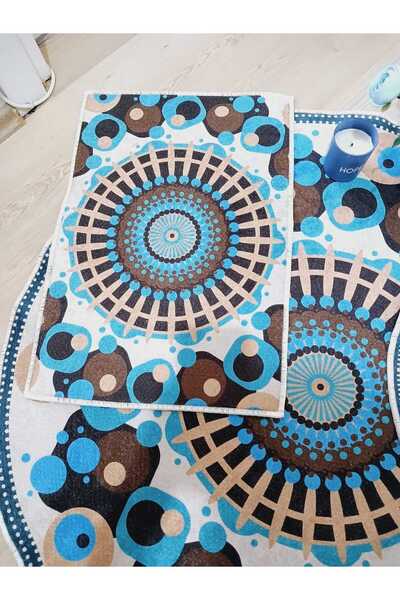 Ardizayn Positano Set of 3 - Non-Slip and Cotton Based Round Bath Rug (100x100-60x60-40x60 cm)