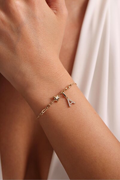 Gianfranco 14 Ayar Altın Aynalı Zincir Ataş Detay Yıldız Harf Charm Bileklik