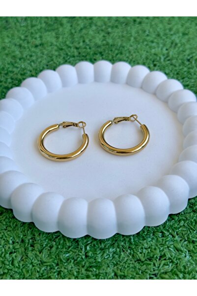 Hicrans Takı KÜÇÜK BOY KALIN HALKA MODEL GOLD ÇELİK KÜPE