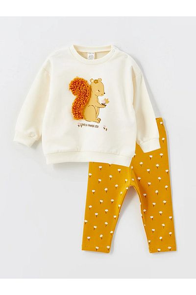 LC Waikiki LCW Baby - Crew Neck Printed Sweatshirt and Leggings for Baby Girl 2 Pieces Set