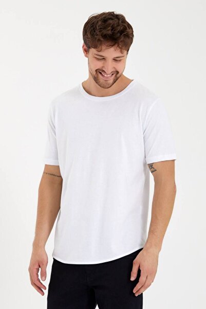 BASIC BasicLab %100 Pamuk Basic Oval Kesim Tişört - Beyaz
