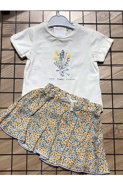 Miracle Girl's Floral Patterned T-shirt and SKirt Set of 2