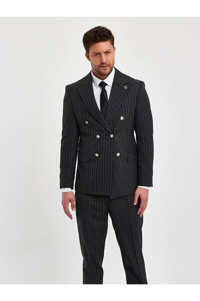 Terziayhan Terzi Ayhan antrasit slimfit çizgili kruvaze takım elbise