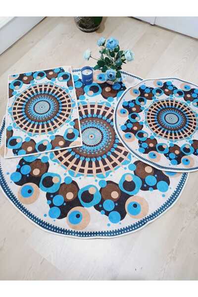 Ardizayn Positano Set of 3 - Non-Slip and Cotton Based Round Bath Rug (100x100-60x60-40x60 cm)