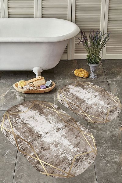 YTR HOME Αντιολισθητική βάση, πλενόμενη σκόνη, ανθεκτική σε λεκέδες, σετ 2 τεμαχίων, οβάλ χαλάκι μπάνιου
