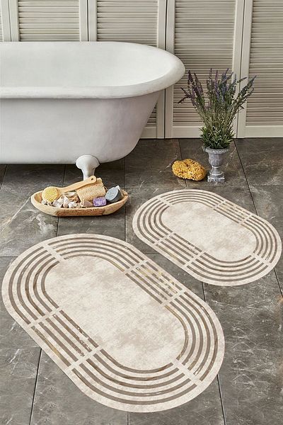 YTR HOME Αντιολισθητική βάση, πλενόμενη σκόνη, ανθεκτική σε λεκέδες, σετ 2 τεμαχίων, οβάλ χαλάκι μπάνιου