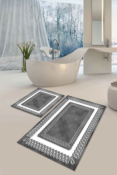 YTR HOME Αντιολισθητική βάση που πλένεται με προστασία από λεκέδες σε σκόνη Σετ 2 Σετ πατάκι μπάνιου λεκάνης τουαλέτας
