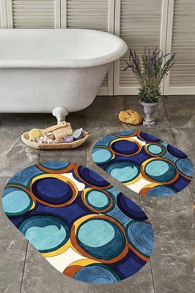 YTR HOME Set de 2 vase de toaleta Set de covorașe de baie lavabile cu bază anti-alunecare rezistentă la praf și pete
