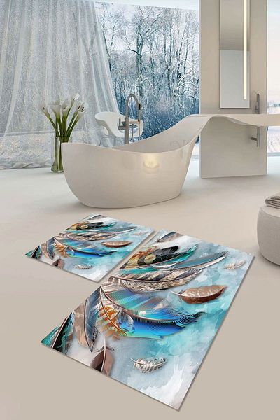 YTR HOME Αντιολισθητική βάση που πλένεται με προστασία από λεκέδες σε σκόνη Σετ 2 Σετ πατάκι μπάνιου λεκάνης τουαλέτας
