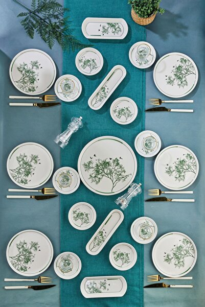 Erbaşlar كاتيلين جرين كاي طقم إفطار مكون من 21 قطعة لـ 6 أشخاص، طقم