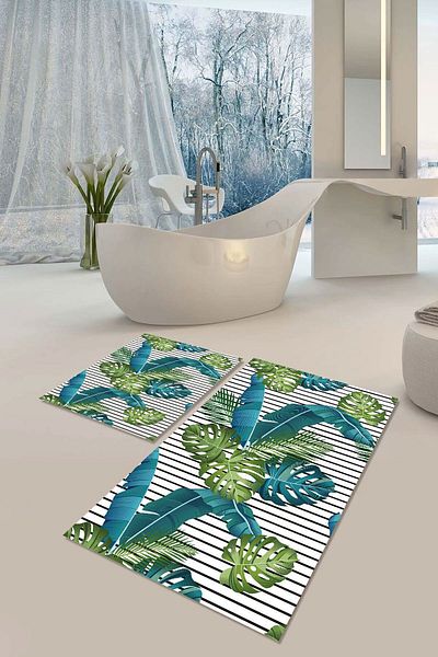 YTR HOME Αντιολισθητική βάση που πλένεται με προστασία από λεκέδες σε σκόνη Σετ 2 Σετ πατάκι μπάνιου λεκάνης τουαλέτας
