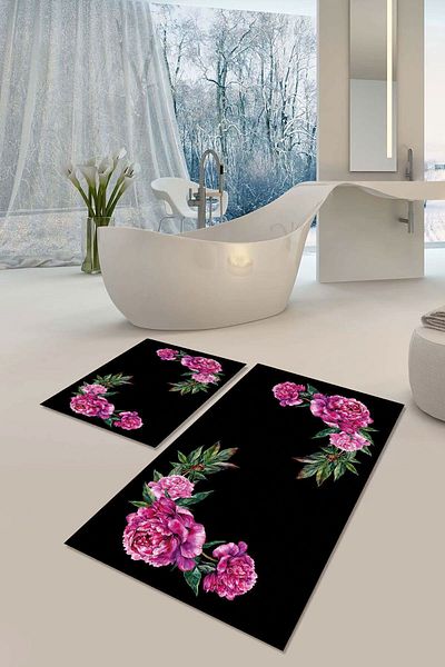 YTR HOME Set de 2 cuve de toaletă Set de covorașe de baie, cu bază anti-alunecare, lavabilă, rezistentă la pete de praf