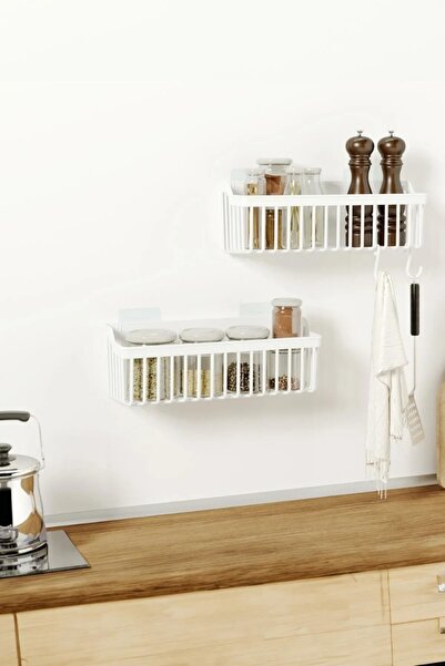 Varbifırsat Adhesive Kitchen Shelf Spice Rack In-Cabinet Organizer 2-Piece Kitchen Organizer with Plastic Hanger