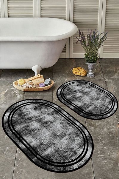 YTR HOME Αντιολισθητική βάση, πλενόμενη σκόνη, ανθεκτική σε λεκέδες, σετ 2 τεμαχίων, οβάλ χαλάκι μπάνιου