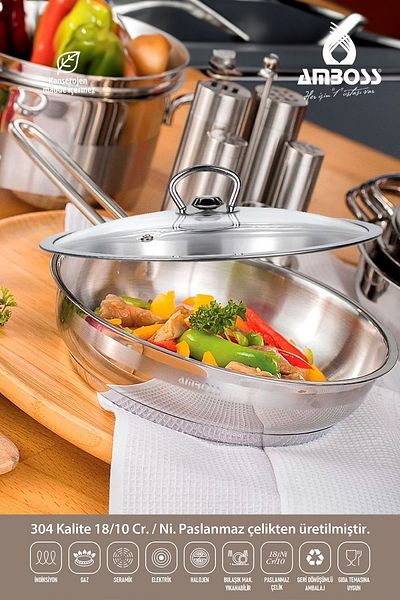 Amboss Saphire 26 Cm Stainless Steel Handle Glass Lid Pan Handle-4790 Induction Base