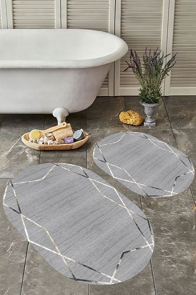 YTR HOME Αντιολισθητική βάση, πλενόμενη σκόνη, ανθεκτική σε λεκέδες, σετ 2 τεμαχίων, οβάλ χαλάκι μπάνιου