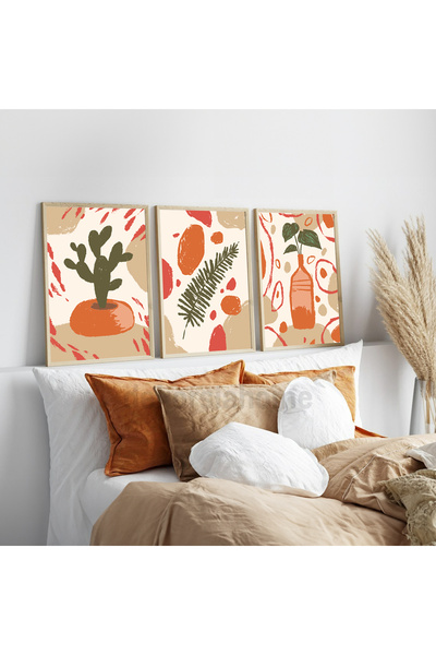 Dekorsiahome Ahşap Çerçeveli  Dekoratif 3lü Tablo Duru